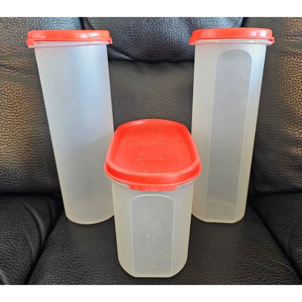 Tupperware Modular Mate 9" Tall #4 Pasta 1643-10 Red Lid 1607-1 Canister 1612-1